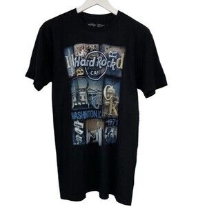 HARD ROCK CAFE Washington DC Collage Graphic Short Sleeve Black Unisex Shirt NEW